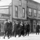 RCMP and striking miners parading in Blairmore, Alberta, 1932.  Photo courtesy of Glenbow Archives.