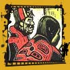 "West Coast Indians and Totem Poles", colour linocut print on paper by Edwin Holgate