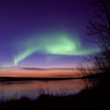 The Aurora Borealis (Northern Lights) over the Athabasca River near Fort McMurray, Alberta.