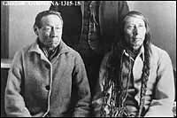 Big Bear, left, and Poundmaker, Cree Chiefs. 1886. Taken in Stoney Mountain Penitentiary. 