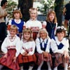 Colourful skirts highlight traditional Estonian clothing. Picture was taken at the West Coast Estonian Days in Portland, Oregon  1985.