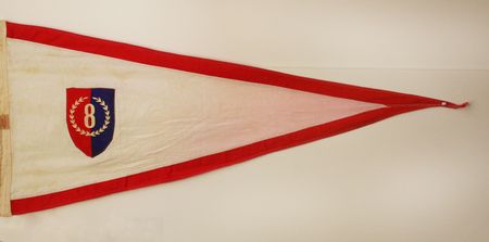 Pennant, white triangular with red border and red, blue and white shield signifying 8th Victory Loan