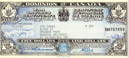 Dominion of Canada War Savings Certificate (May 15, 1942)