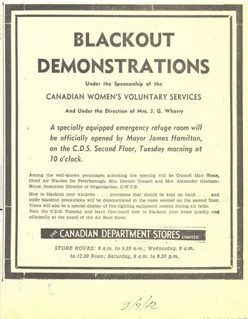 The Canadian Department Stores sponsored Blackout Demonstration newspaper clipping.