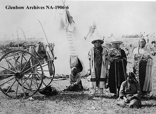 Group of Plains Cree or Assiniboine people, ca. 1880.