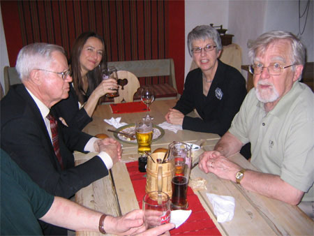 l to r: Jri Kraav, Tobi and Annette Kingsep, and Dave Kiil socializing at the Golden Piglet Pub in Tallinn, May, 2007.