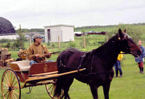 Ricardo De-Elespp invites young \"Charioteers\" aboard for an exciting ride around the track at his acreage home east of Edmonton. Klliva and Ricardo hosted the Edmonton Estonian Society\'s 2003 Jaanipev.