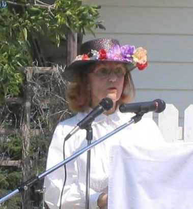 Barbara Gullickson speaking at the Barons Centennial Celebration in 2004