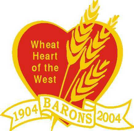 Barons the \'Wheat Heart of the West\' 1904-2004 Centennial logo.