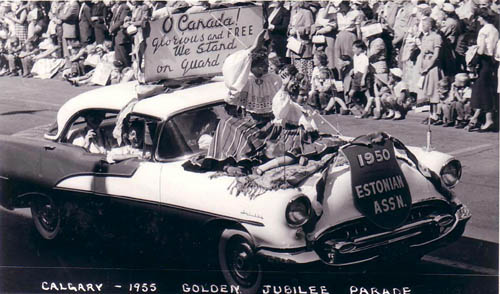 Calgary Estonians entered a \'float\' and participated in the Province\'s Golden Jubilee parade,1955.