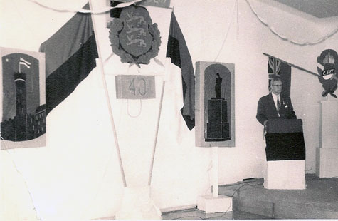 Independence for Estonia Association in Edmonton (Eesti Vabadusvitleja hing)was established by August Kivi. The Association was active in the 1950s, sponsoring  meetings and social events. In the attached image, Association President August Kivi is at the podium. The wall hangings and plaques were made by the Kivi family.