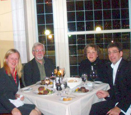 Klliva (Kangur) De-Elespp, Dave Kiil, Eda McClung of the Alberta Estonian Heritage Society enjoy dinner at Fairmont MacDonald Hotel with Argo Kneme, Charge d\'Affaires at the Estonian Embassy in Ottawa, 2005. 