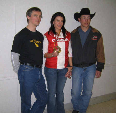 Mellisa Hollingsworth, a descendant of Alberta\'s Estonian pioneers, wins Olympic Bronze in Skeleton sliding at the Torino Winter Olympics in 2006. Pictured are: l to r: Ryan Davenport, Mellisa Hollingsworth and Billy Richards