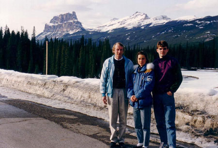 Coach Tnu Paasuke and two athletes in Canmore, 1992
