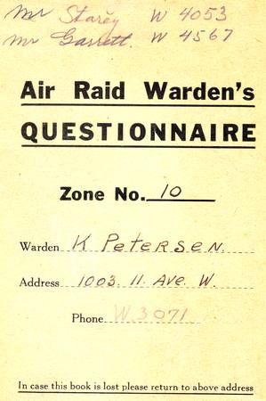 Air Raid Warden\\\'s Questionaire