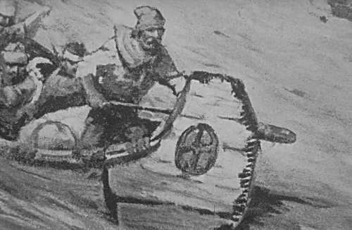 Illustration artistique de traiteurs de fourrures dans un cano.