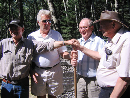 Childhood friends Howard Posti, Garry Raabis, Bob Kingsep and Allan Posti, all members of Estonian pioneer families, reunited to prepare a final resting place for the stone of honor, August 16, 2008