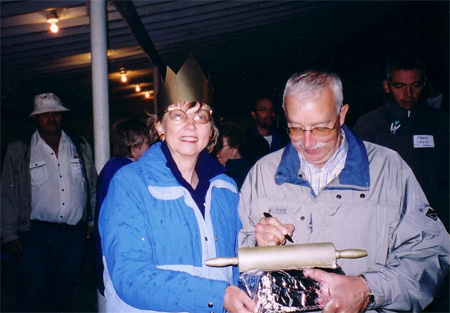 Helgi Leesment, winner of the \'Queen of 4 AM\' competition  and Bob Tipman, President of Alberta Estonian Heritage Society, during Jaanipev celebrations at Linda Hall, 2005 
