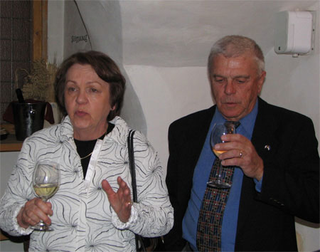 Eda McClung and brother Arne Matiisen socializing at the Golden Piglet Inn, Tallinn, Estonia, 2007