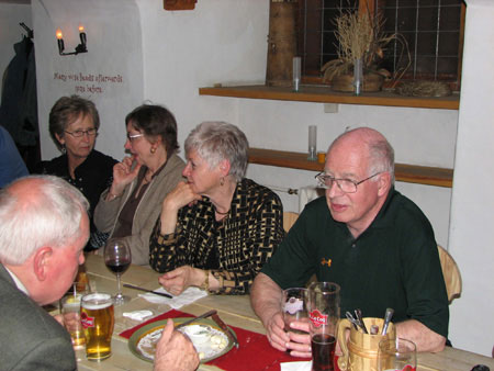 L to R, facing camera: June (Lapp) Kinsella, Helgi Leesment, Helle Kraav, Peeter Leesment. Jaan Kiis, lower left corner. Social hour at the Golden Piglet Pub, Tallinn, 2007 