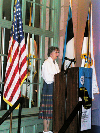 Helgi Leesment on stage during the  Alberta Estonian Heritage Society\'s presentation of Thrice Pioneers at the West Coast Estonian Days in Los Angeles, 2007