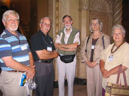 L to R: Dave Kiil, Bob Tipman, David Gue, Dr. Giuliana Songster and Martha Munz Gue meet in hotel lobby to discuss the day\'s events, August, 2007