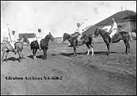Pincher Creek polo team, 1890. L-R: William Humphrey; W. Smythe; Major Davidson; Mr. Garnet.