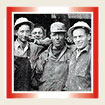 Part of the Drilling Crew at Redwater No.1. L to R, Unknown, AI (Frenchie) Desnoyer, Glenn Gamble, Unknown, Harry (Sledgehammer) Smith, John Taylor (engineer trainee).