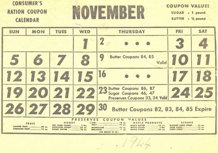 Consumer\'s Ration Coupon Calender - November