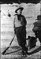 Hansell Gordon Jackson or "Happy Jack", 1915. "Happy Jack" duded up. Taken in front of Mexico Ranch owned by Lord Beresford. "Happy Jack" died in 1945.
