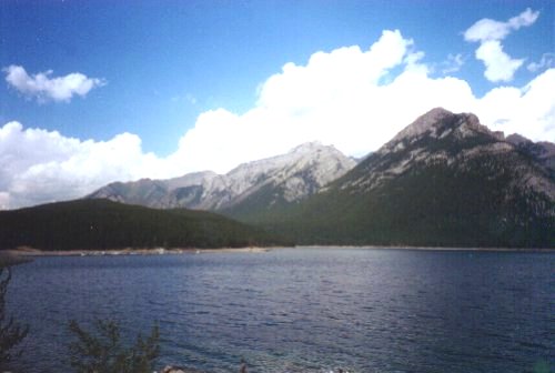 View of Lake Minnewanka and surrounding mountains