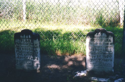 Gravesite of Flora and Georgiana McDougall. The daughters of Reverand George McDougall near Victoria Settlement (Fort Victoria). They died during the smallpox epidemic.