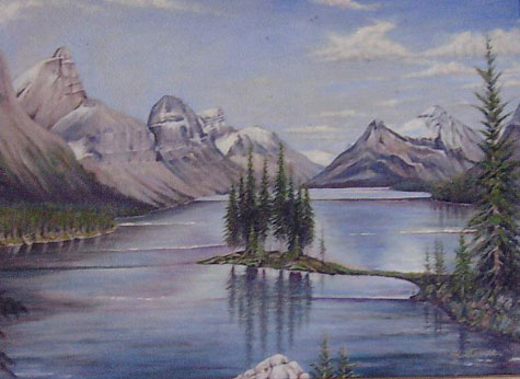  A view of Maligne Lake, with Spirit Island in the middle, by August Holtswell, in the 1920s. 