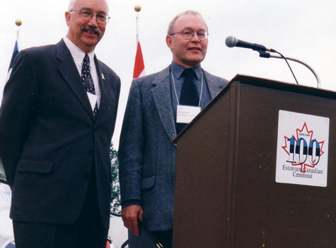 Bob Tipman and Bob Kingsep, grandsons of Estonian pioneers who settled in central Alberta, were co-chairpersons at the Opening Ceremony of the Centennial Celebration in 1999.