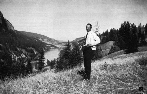 A man who loved the environment and the outdoors, Grant MacEwan is seen here in the valley of the Fraser River,	west of Williams Lake, in 1945.