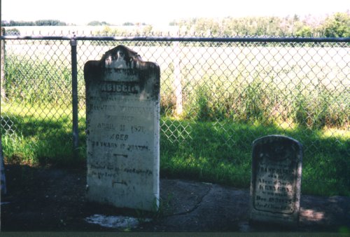 Tombe d'Abigail McDougall, premire pouse de John McDougall, prs de Victoria Settlement. La plus petite tombe est celle de Frank Kennedy, fils du facteur Alex Kennedy.
